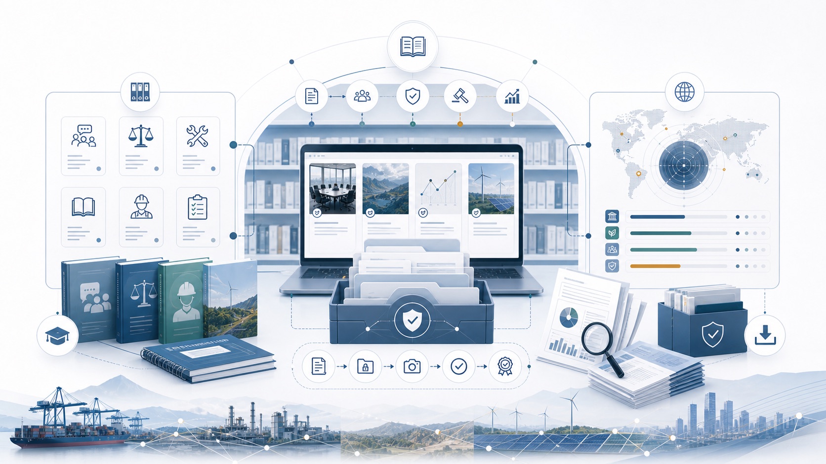 Knowledge library evidence package and regulatory radar visual