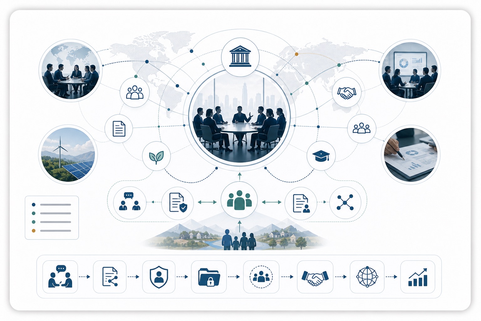 International NGO and multilateral engagement card visual